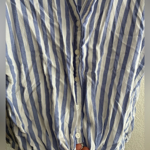 1250C Buttons Down Blue Striped Women's Top L - Picture 7 of 9